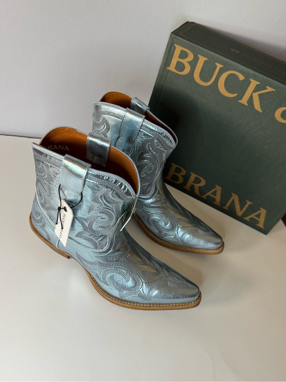 Buck & Brana Regina Missouri Blue MetallicWestern Ankle Boots - Women size 10